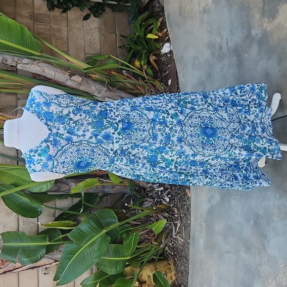 Johnny Was Cotton Button-Up Willow Blue Ruffle Tank Midi Dress Small - Picture 3 of 8